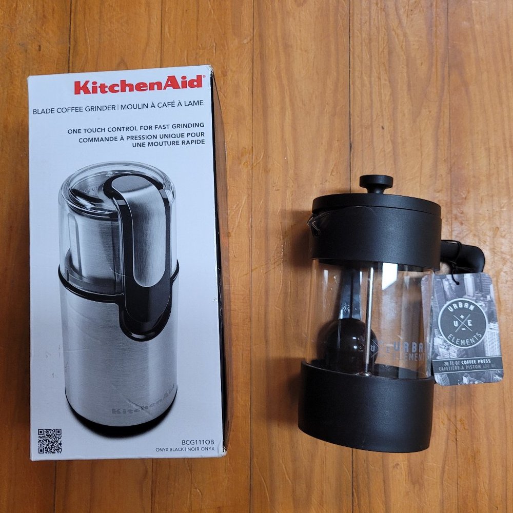 New KitchenAid Electric Coffee Grinder & 20 oz Coffee & Tea Press